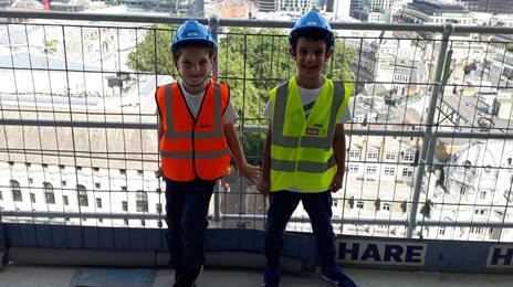 Arlo and Finn, site visit to 21 Moorfields 