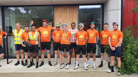 Tour de SE, cyclists at Maggie's Royal Marsden