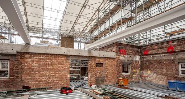Project Pegasus interior progress photo of brickwork and roof