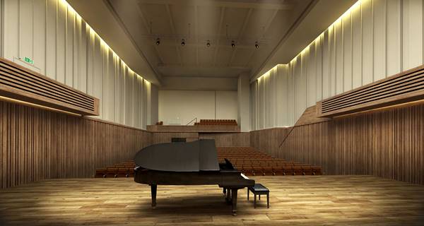 grant piano on stage at Chetham's Stoller Hall