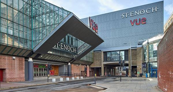 St Enoch entrance and Vue cinema sign