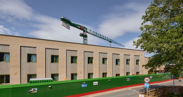A tower crane in situ over the Tolworth Hospital building site