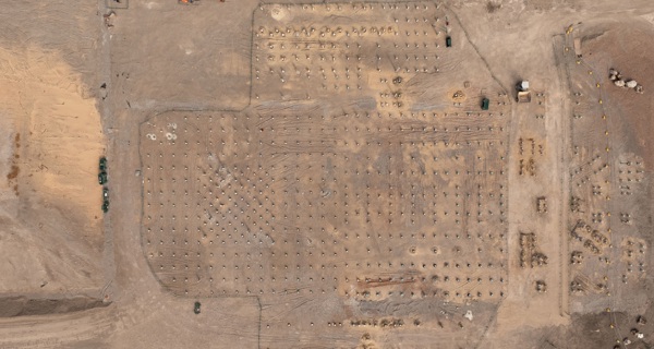 An overhead view of piling