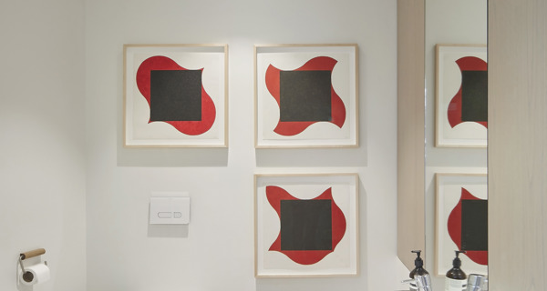 Artistic decor within the restroom at Maggie's Royal Free Hospital Centre