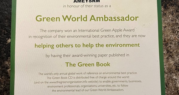 Green World Award Gold Certificate