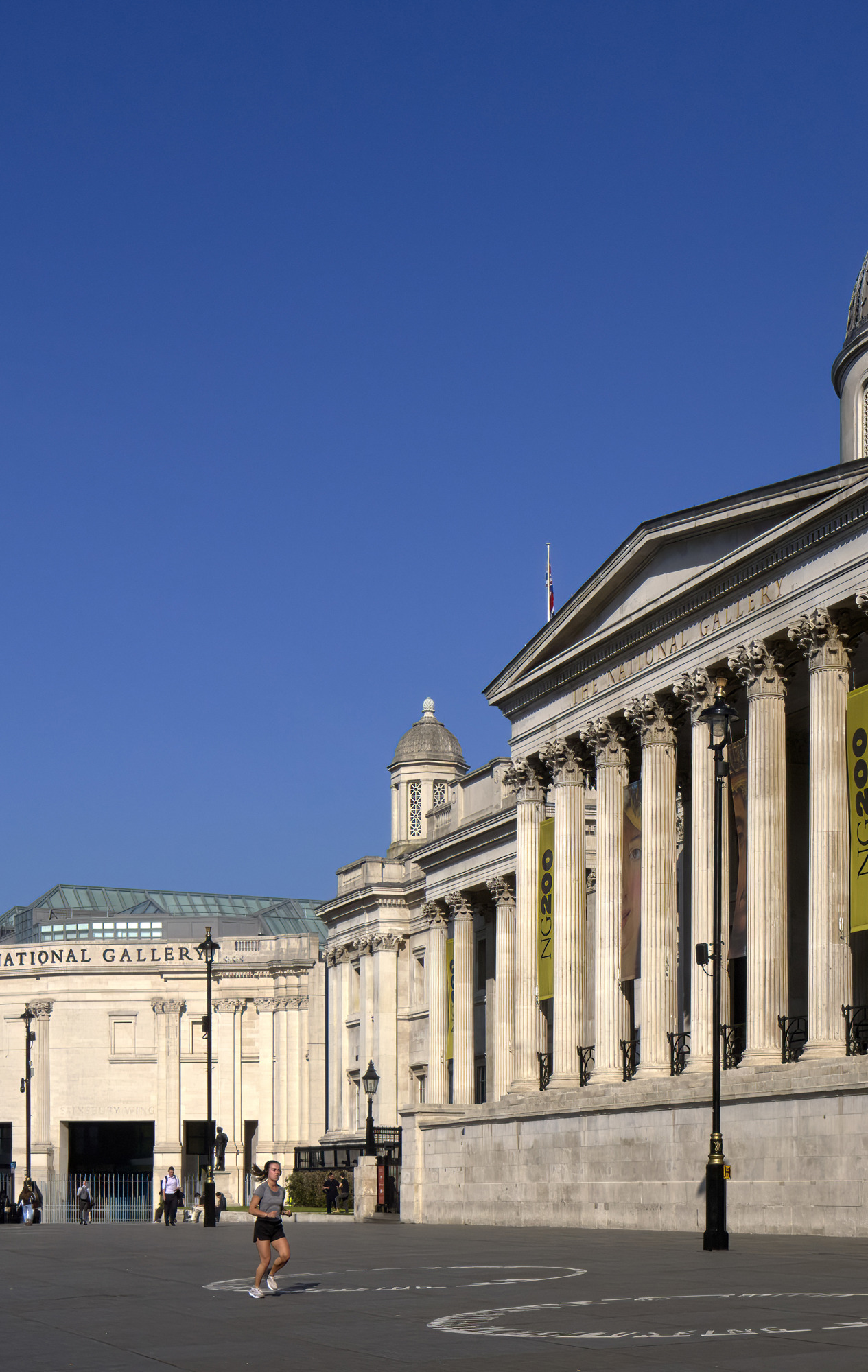 Sainsbury Wing entrance on a sunny afternoon