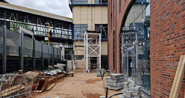 A view of the MDG designed Network Rail (NWR) platform staircase and liftshaft