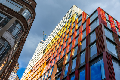 The colour graded facade at 1 Broadgate