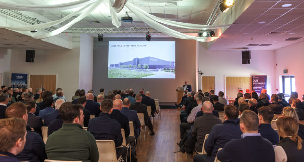 A wide shot of the supplier engagement day venue, filled with 340 local business representatives attending the Agratas facility event.