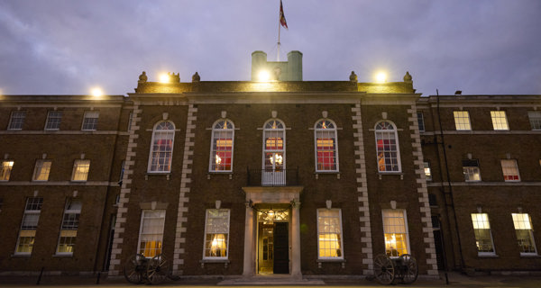 A wide shot outside the Honourable Artillery Company