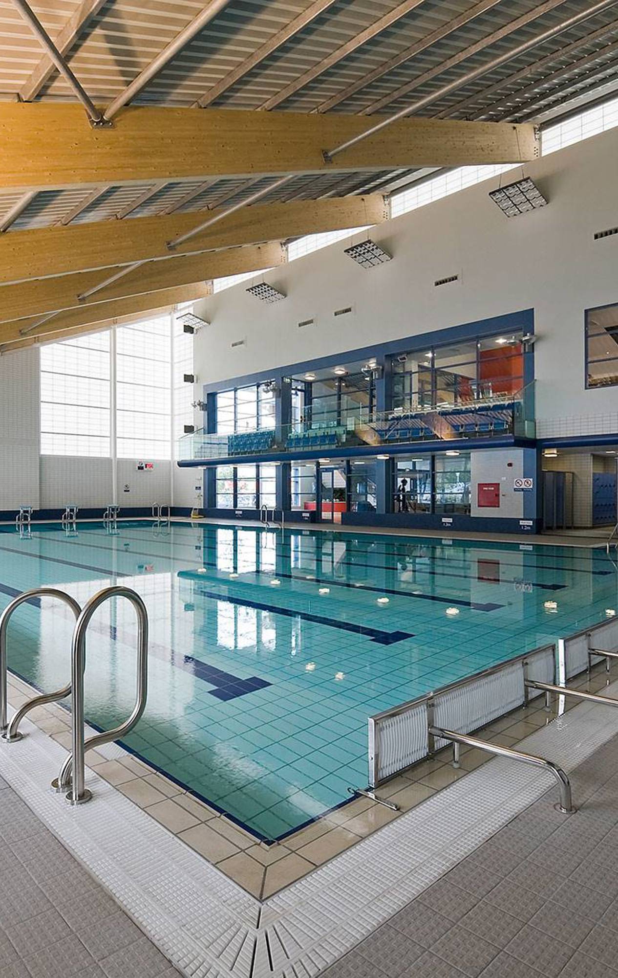 Wentworth Leisure Centre exterior, showcasing the modern mono-pitched roof design.