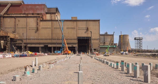 Consteel piles looking towards the space for the new Electric Arc Furnace