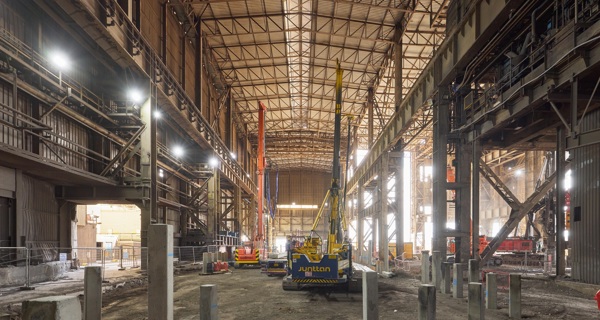 Piling rigs inside the former Basic Oxygen Steelmaking plant