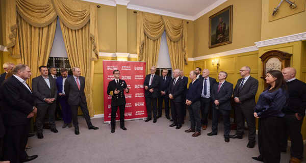 Vice Admiral Andy Kyte CB FCILT, Chief of Defence Logistics and Support, addresses the room