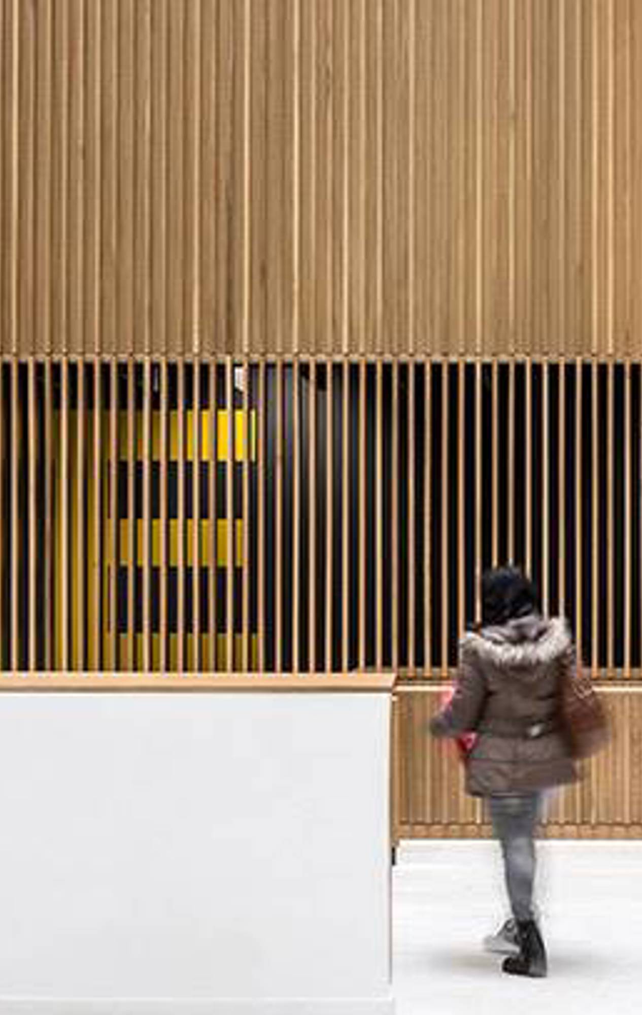 Interior of  Riverside Campus, featuring a sleek, minimalist design