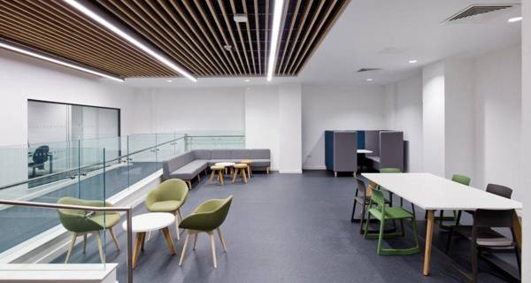 Common area lounge with seating and open layout for student interaction